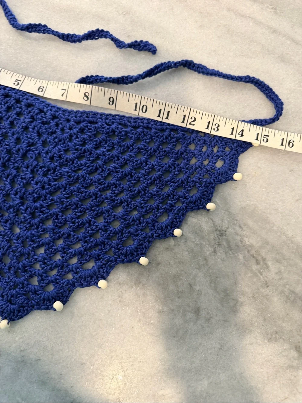 Handmade Crochet Wood Beaded Kerchief Head Scarf Cotton Boho Bandana Cottagecore